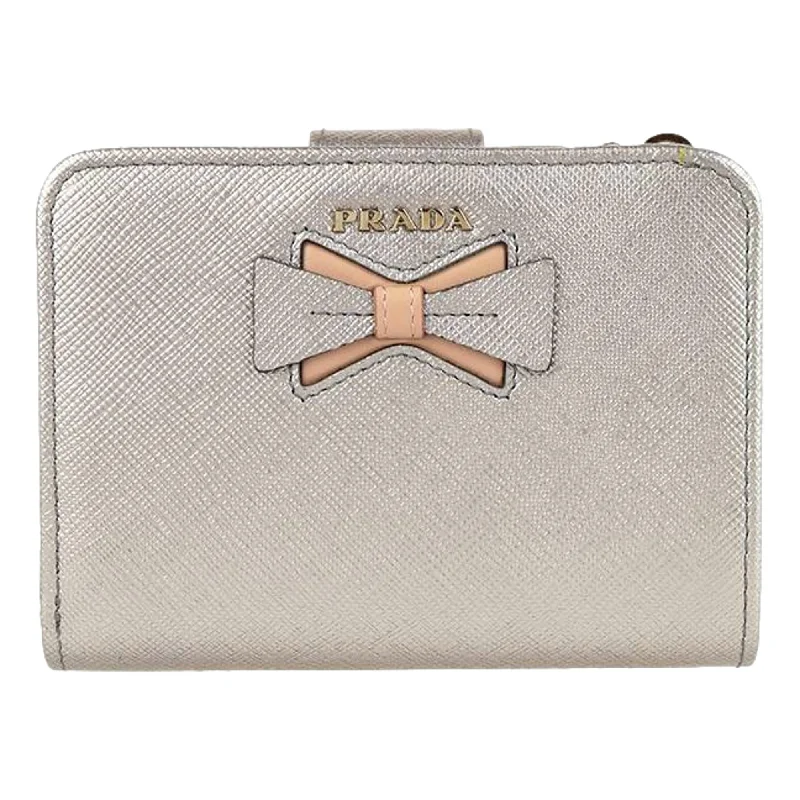 Prada Saffiano Gold Leather Bow Wallet with Coin Pouch